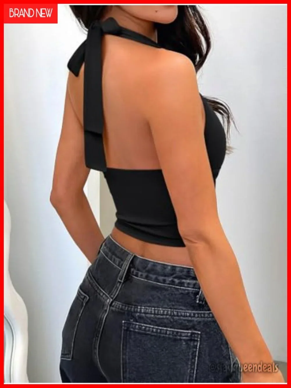 Halter Corset Crop Top Sleeveless Backless V Neck Lace Up Tank Top